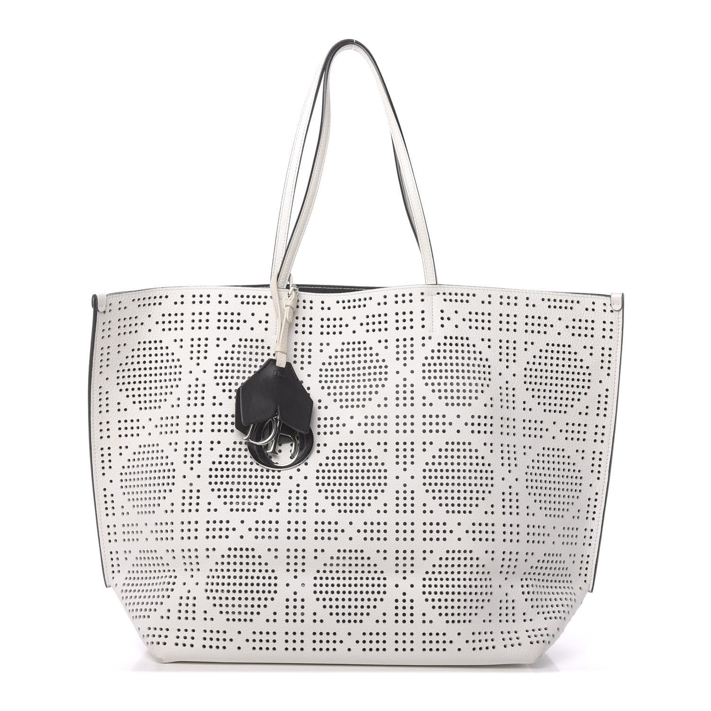 Calfskin Perforated Cannage Dioriva Tote White