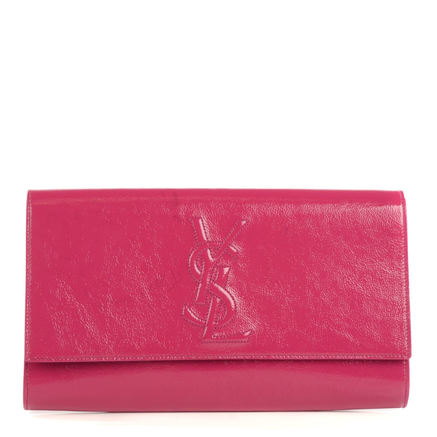 Saint Laurent Textured Patent Monogram Large Belle De Jour Clutch Fuchsia 1 of 7