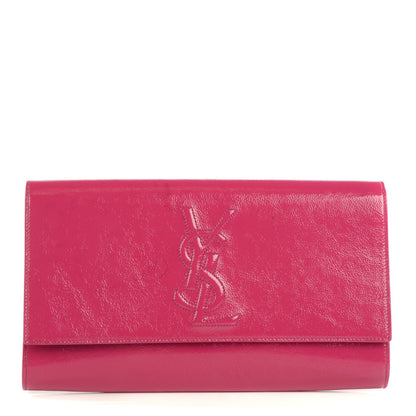 Saint Laurent Textured Patent Monogram Large Belle De Jour Clutch Fuchsia 1 of 7