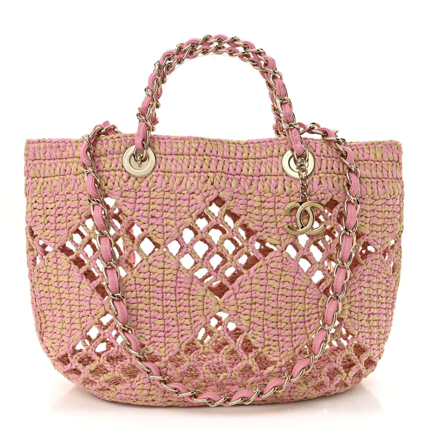 Raffia Effect Braided Small Shopping Bag Beige Pink