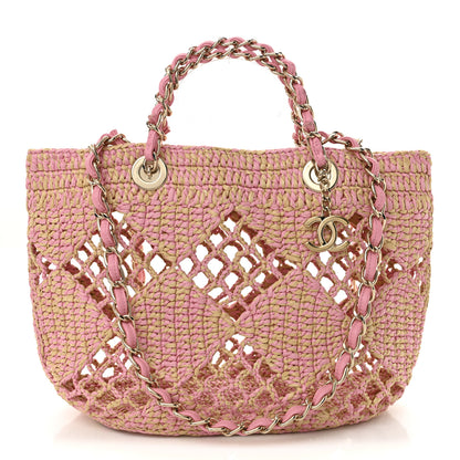 Chanel Raffia Effect Braided Small Shopping Bag Beige Pink 1 of 12
