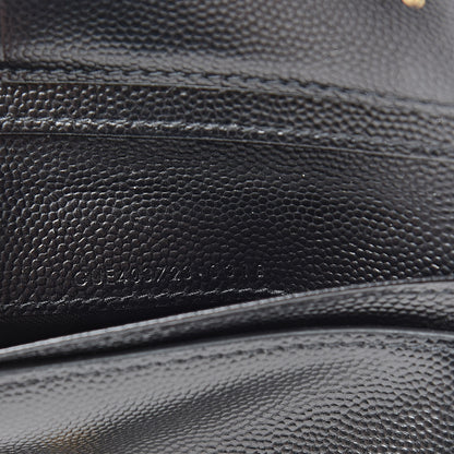 Saint Laurent Grain De Poudre Matelasse Chevron Monogram Compact Zip Around Wallet Black 8 of 9