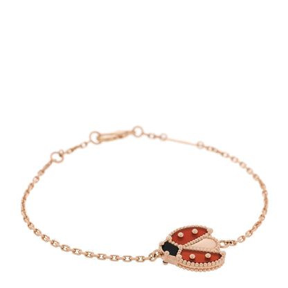 Van Cleef & Arpels 18K Rose Gold Carnelian Onyx Lucky Spring Open Wing Lady Bug Bracelet 1 of 5