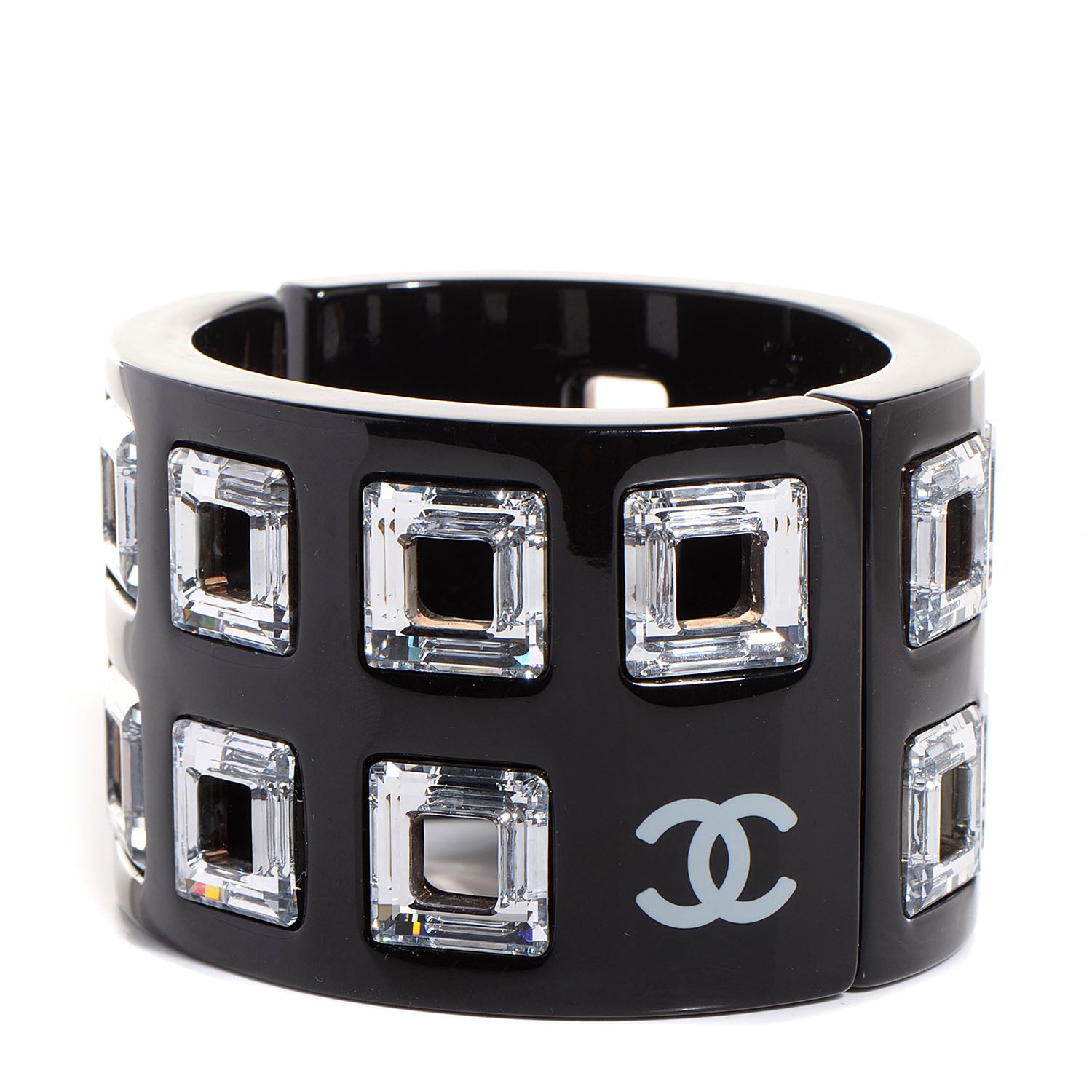 Chanel Resin Baguette Crystal CC Cuff Black 3 of 5