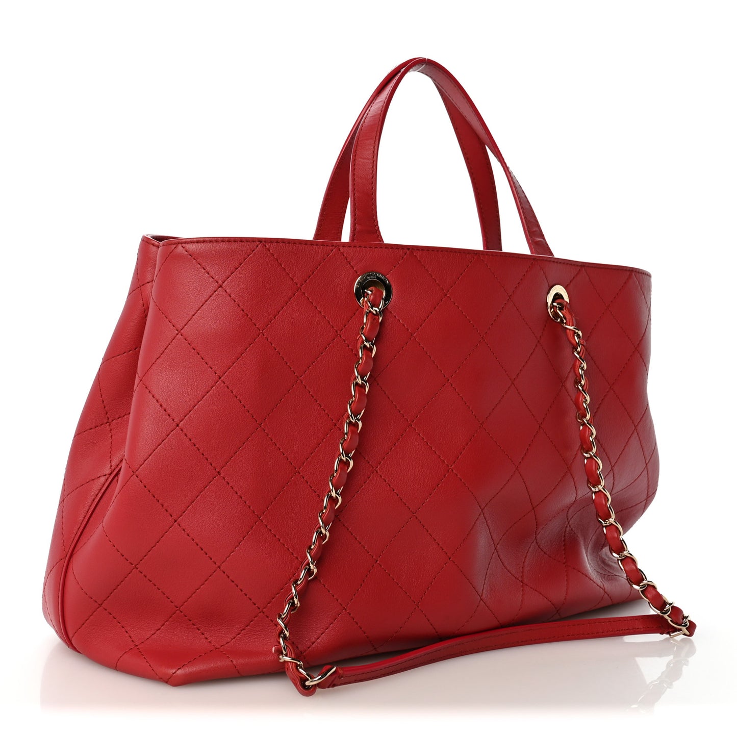 Calfskin Stitch Medium Ring My Bag Shopping Tote Red