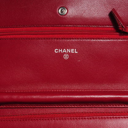Chanel Lambskin Quilted Wallet On Chain WOC Red 6 of 9