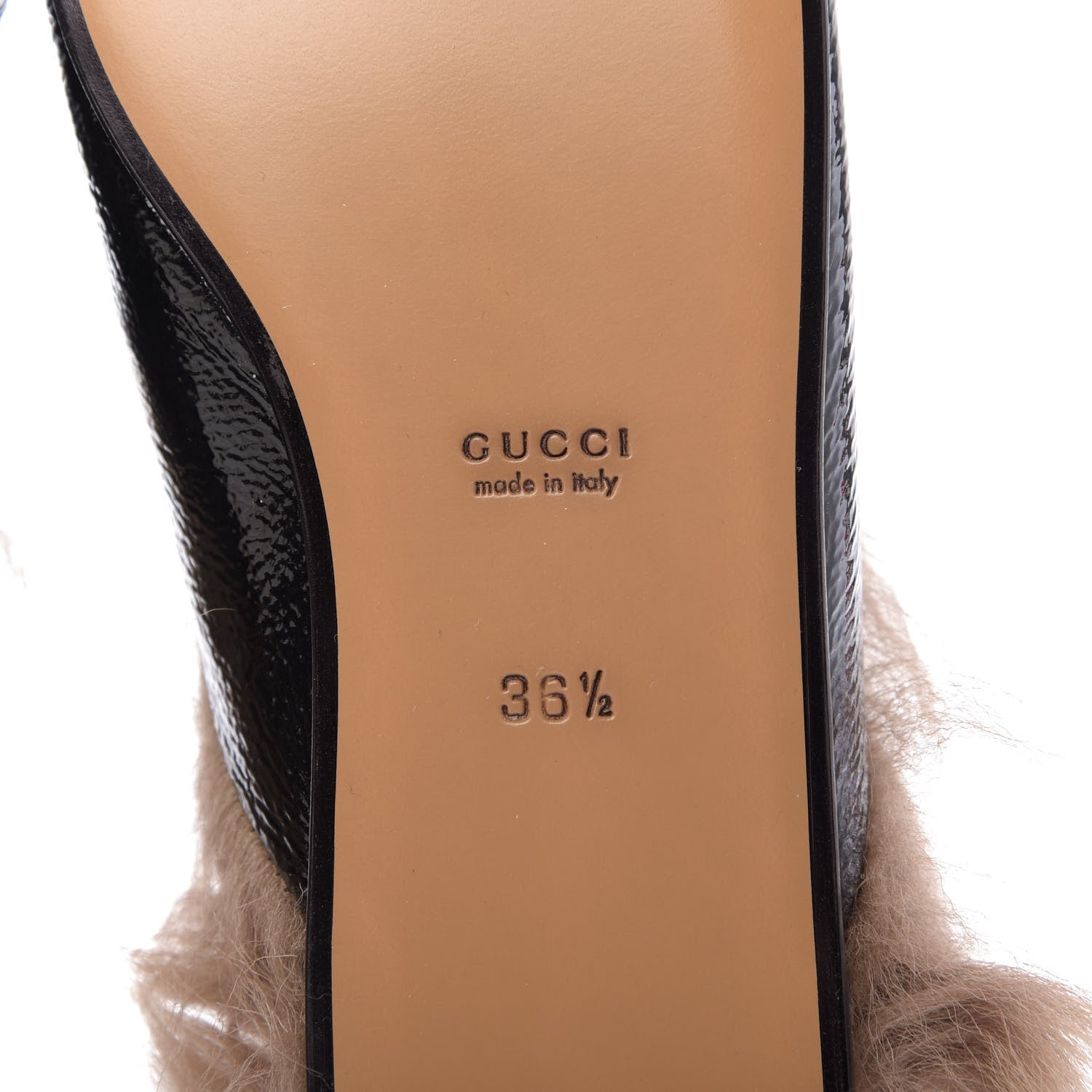 Gucci Patent Fur Womens Princetown Slippers 36.5 Black Natural 8 of 9