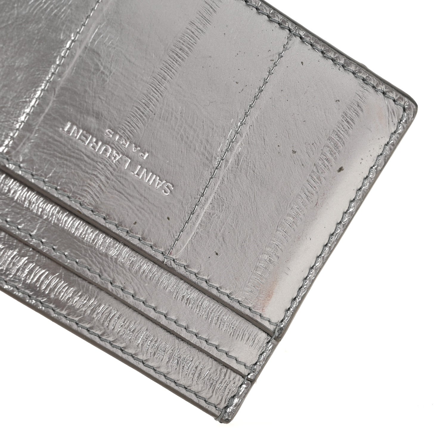 Saint Laurent Metallic Eel Credit Card Case Silver 1697894