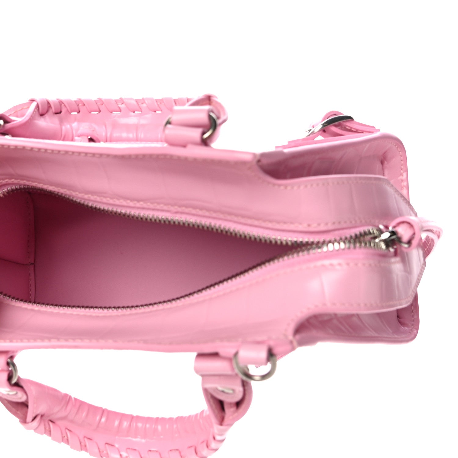 Balenciaga Semi Shiny Calfskin Crocodile Embossed Neo Classic Silver Hardware Mini City Pink 5 of 9