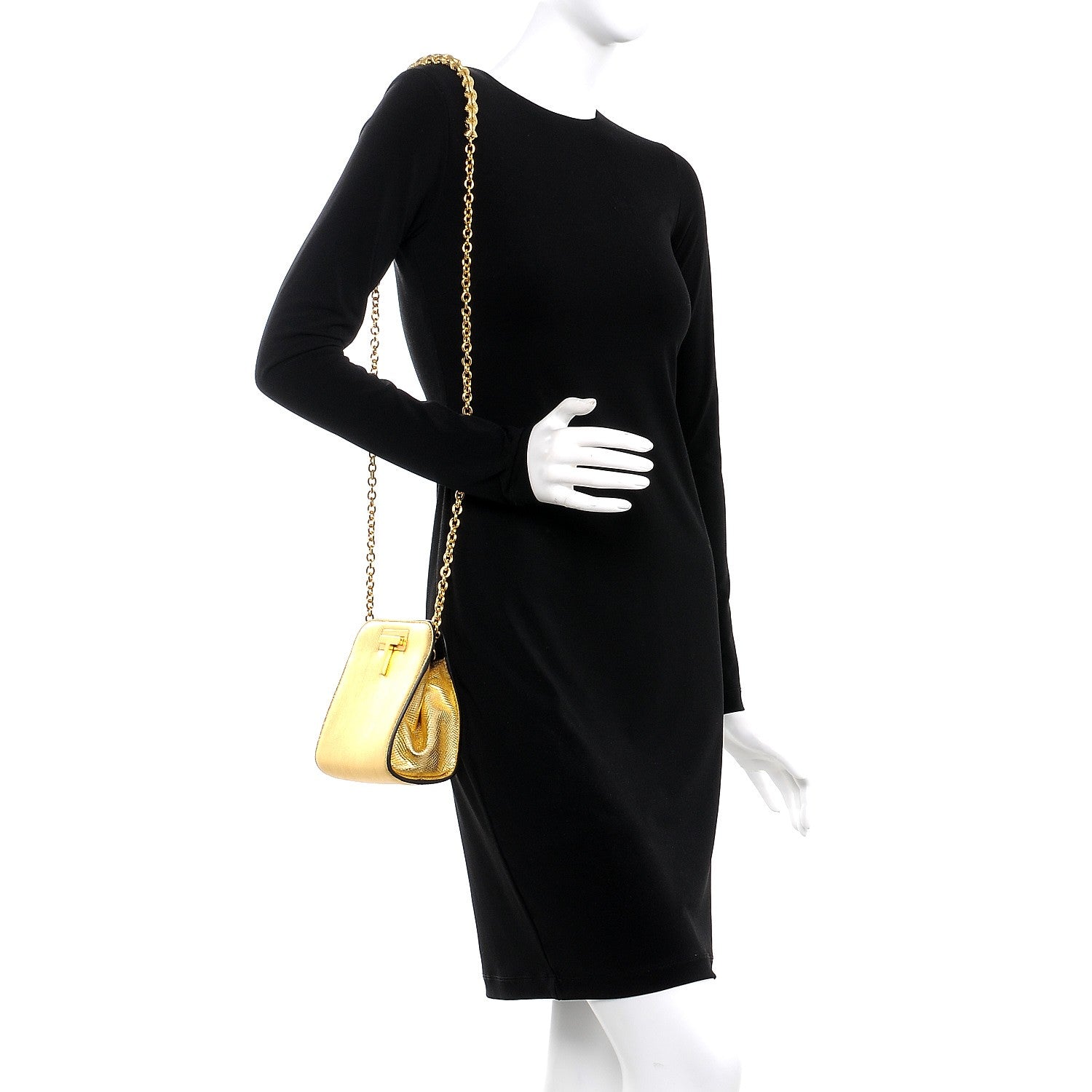 Tom Ford Snakeskin Small Cosmo T Lock Shoulder Bag Gold 2 of 6
