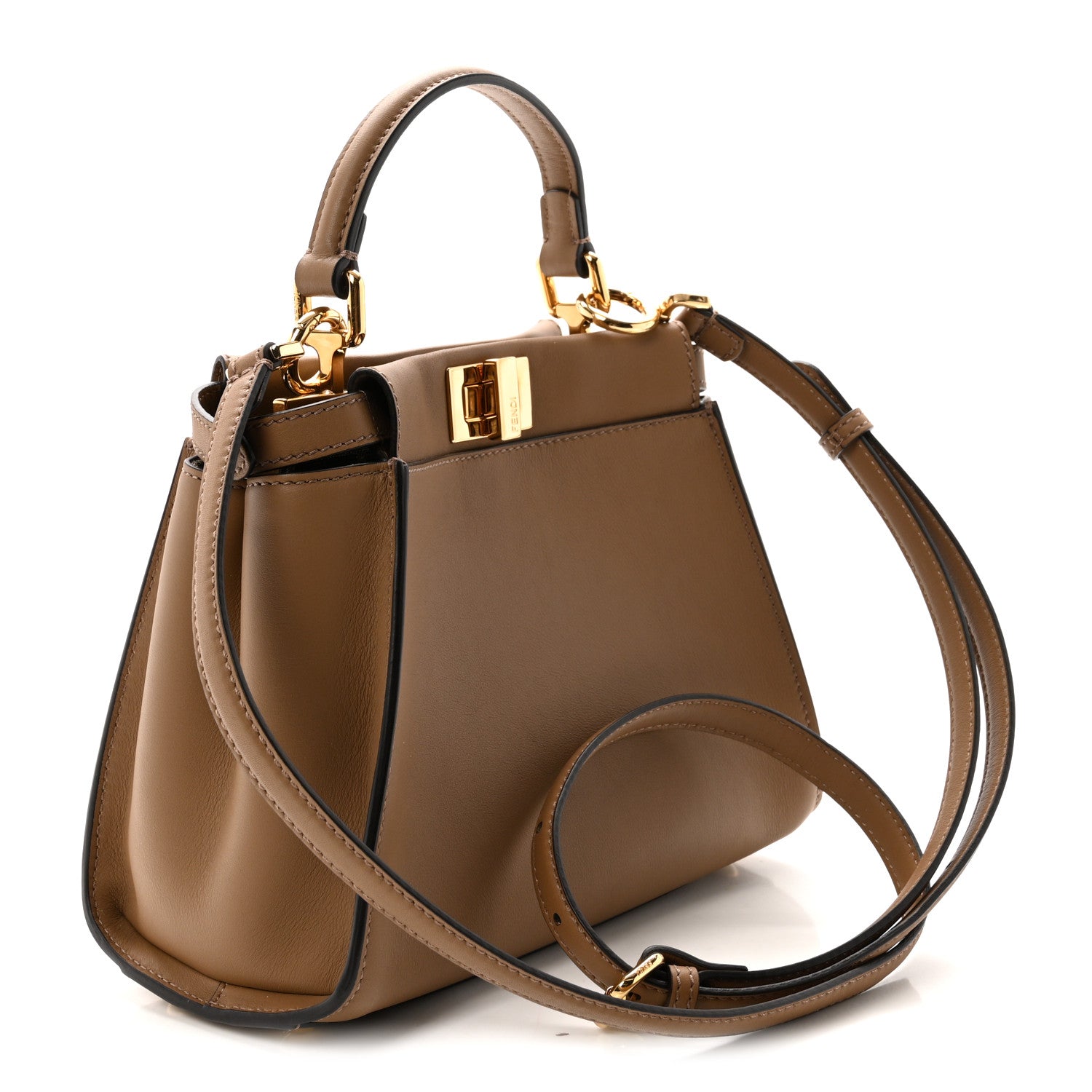 Fendi Vitello Seta Fabric Jacquard FF 1974 Mini Peekaboo Iconic Satchel Sand Tobacco Moro 3 of 9