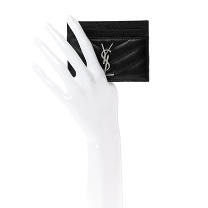 Saint Laurent Grain De Poudre Matelasse Chevron Monogram Credit Card Case Black 2 of 8