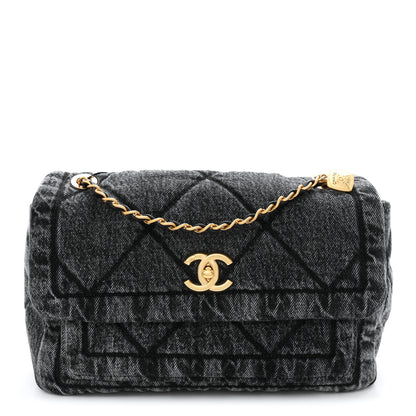 Chanel Washed Denim Quilted Large Flap Bag Black 1 of 10