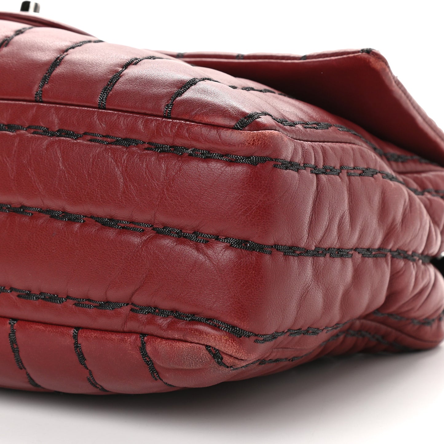 Lambskin Vertical Stitch Jumbo Single Flap Dark Red