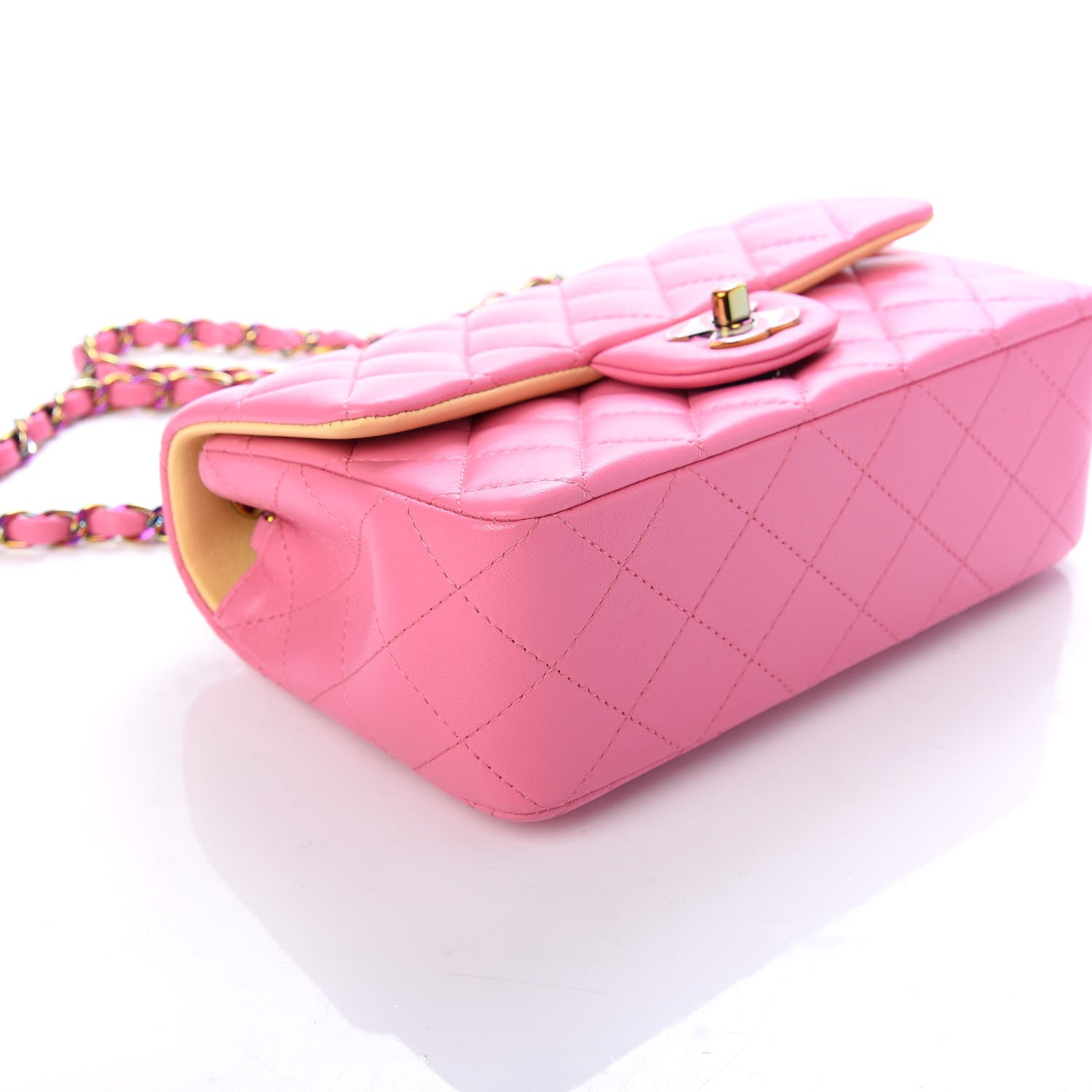 Chanel Lambskin Quilted Mini Rectangular Flap Pink Yellow 8 of 11