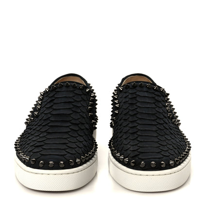 Christian Louboutin Nubuck Snakeskin Spikes Pik Boat Flats 39.5 Black 3 of 11