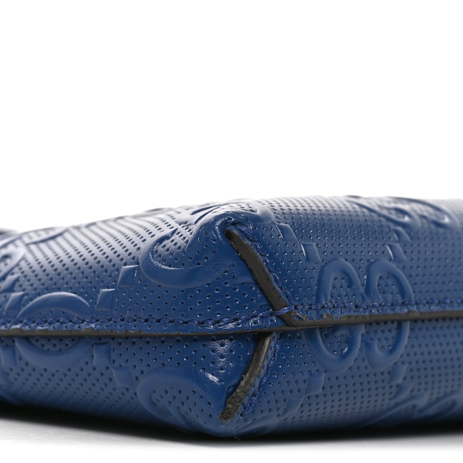 Gucci Calfskin GG Tennis Embossed Medium Wristlet Messenger Bag Intense Metal Blue 9 of 10