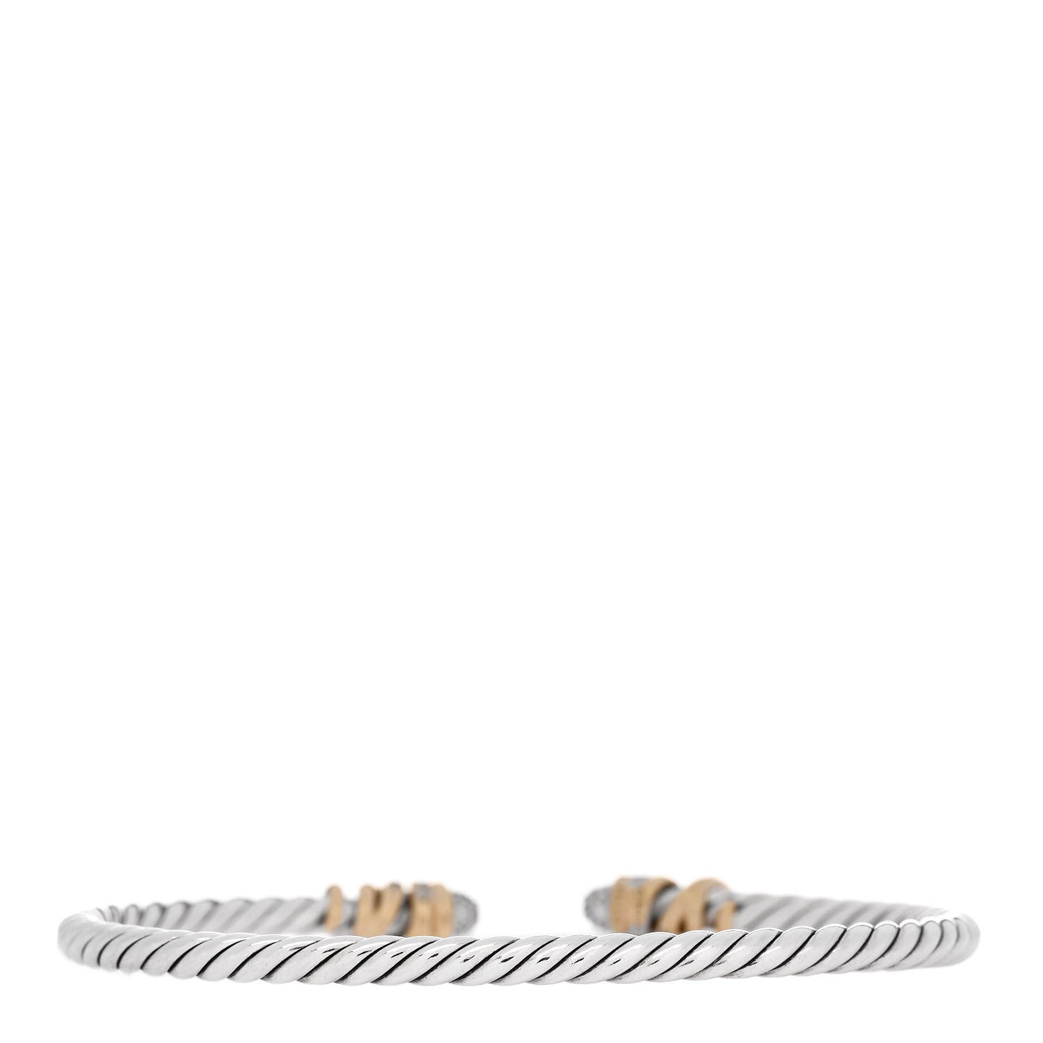 David Yurman Sterling Silver 18K Yellow Gold Diamond 3mm Petite Helena Cuff Bracelet 2 of 5