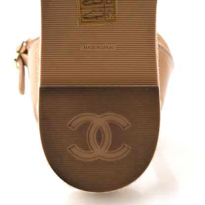 Chanel Lambskin Cap Toe CC Espadrille Sandals 36 Beige Black 6 of 15