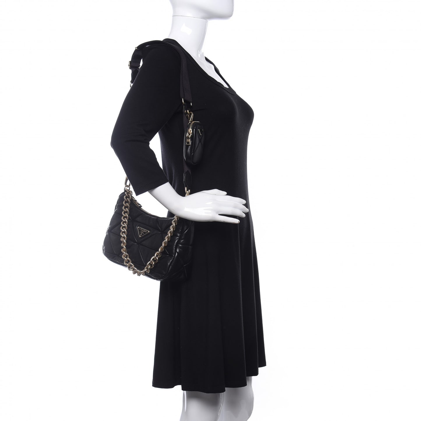 Nappa Re-Nylon Triangle Quilted Patchwork System Shoulder Bag Black