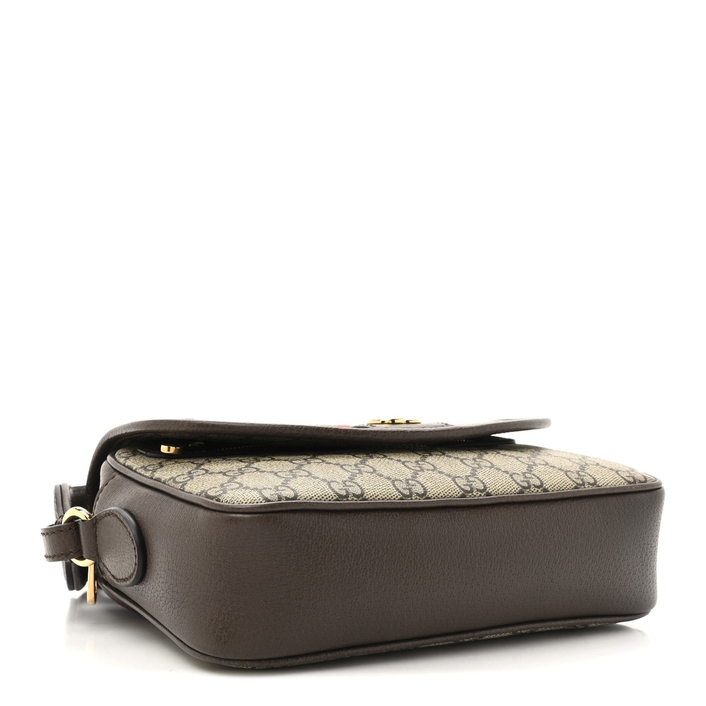 GG Supreme Monogram Textured Dollar Calfskin Web Studded Mini Ophidia Flap Shoulder Bag Beige Ebony New Acero