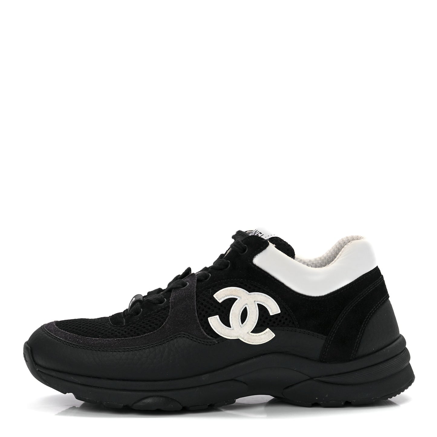 Mesh Suede Grained Calfskin Womens CC Sneakers 36.5 Black White