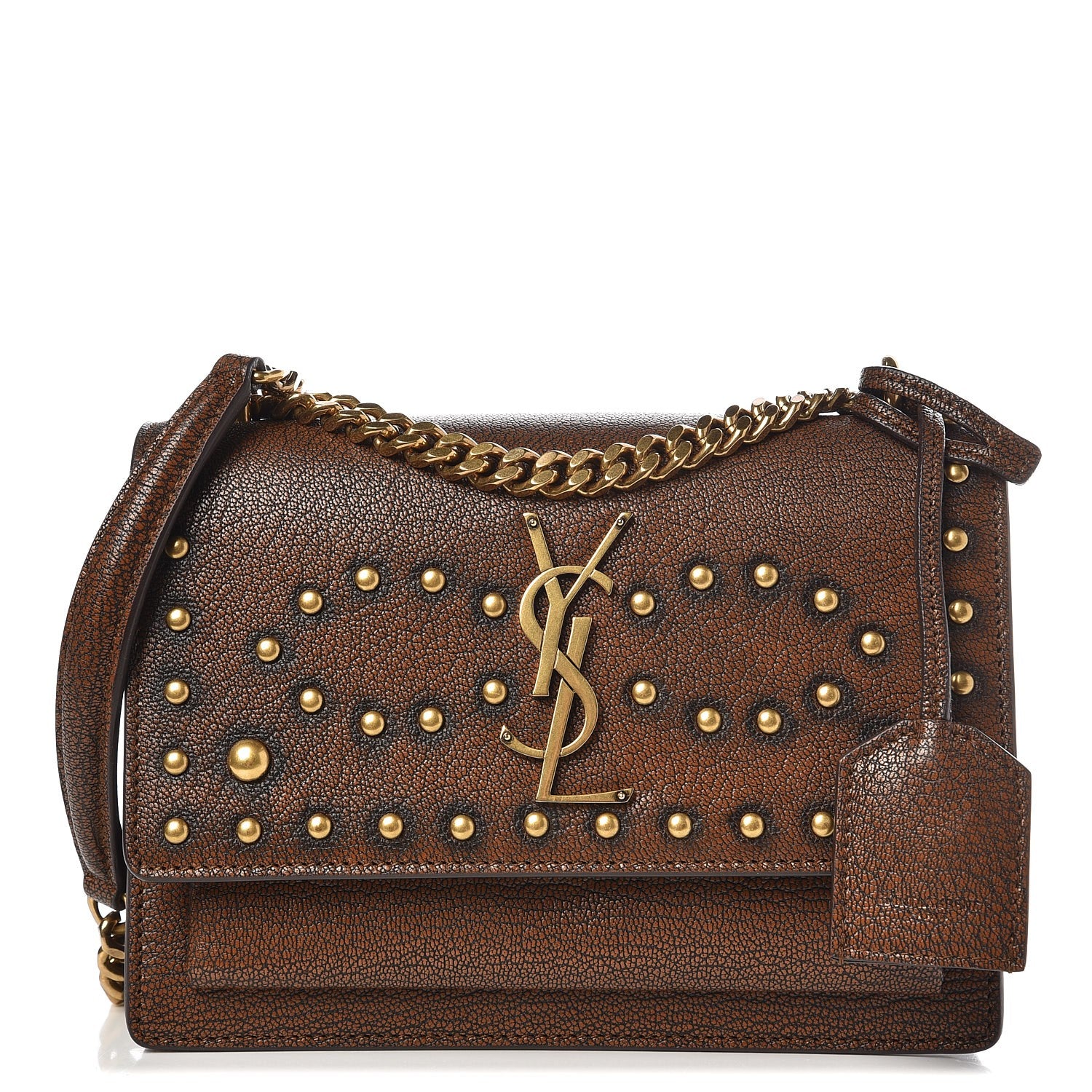 Saint Laurent Calfskin Studded Small Monogram Sunset Brown 1 of 7