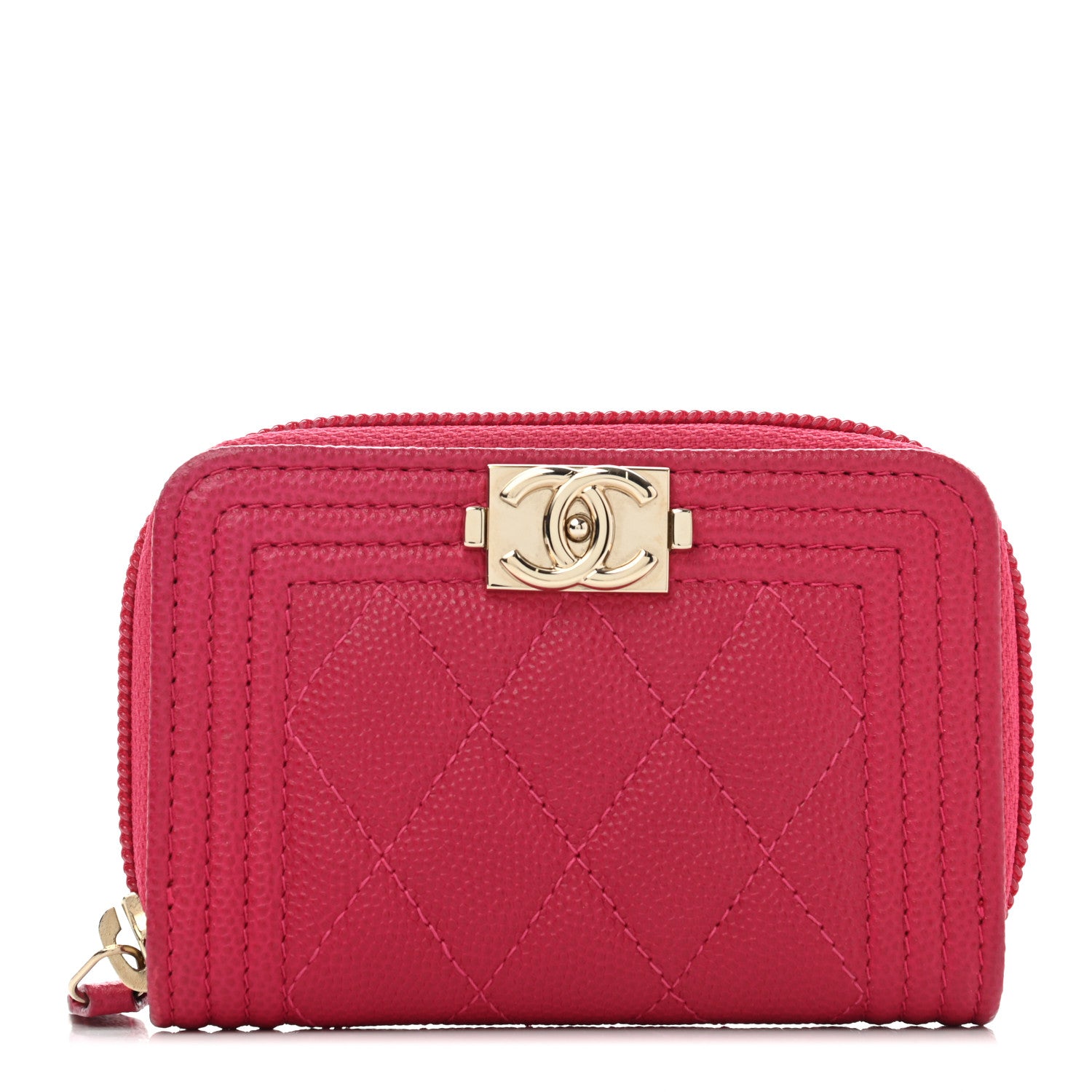 Chanel Caviar Quilted Boy Zip Around Coin Purse Wallet Dark Pink 1 of 7