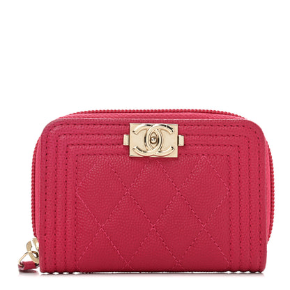 Chanel Caviar Quilted Boy Zip Around Coin Purse Wallet Dark Pink 1 of 7