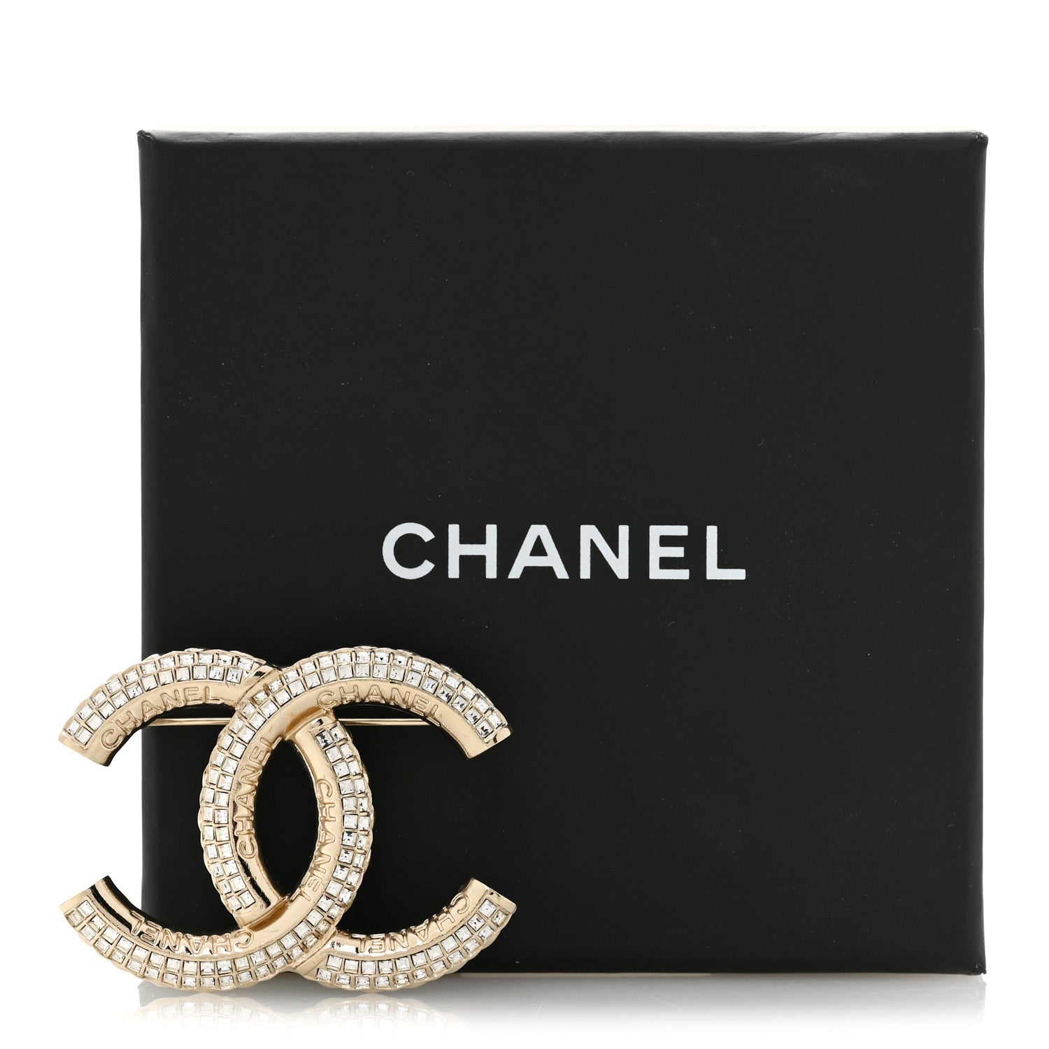 Chanel Metal Crystal Baguette CC Brooch Gold 4 of 4