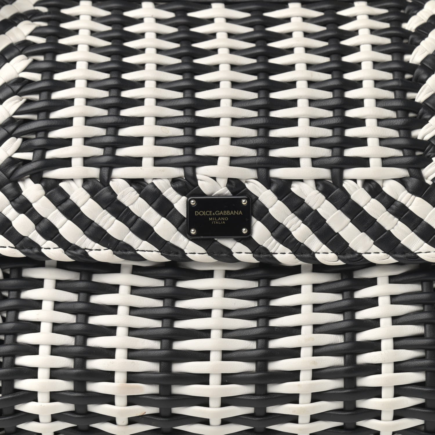 Dolce & Gabbana Calfskin Woven Medium Sicily 58 Satchel Black White 9 of 14