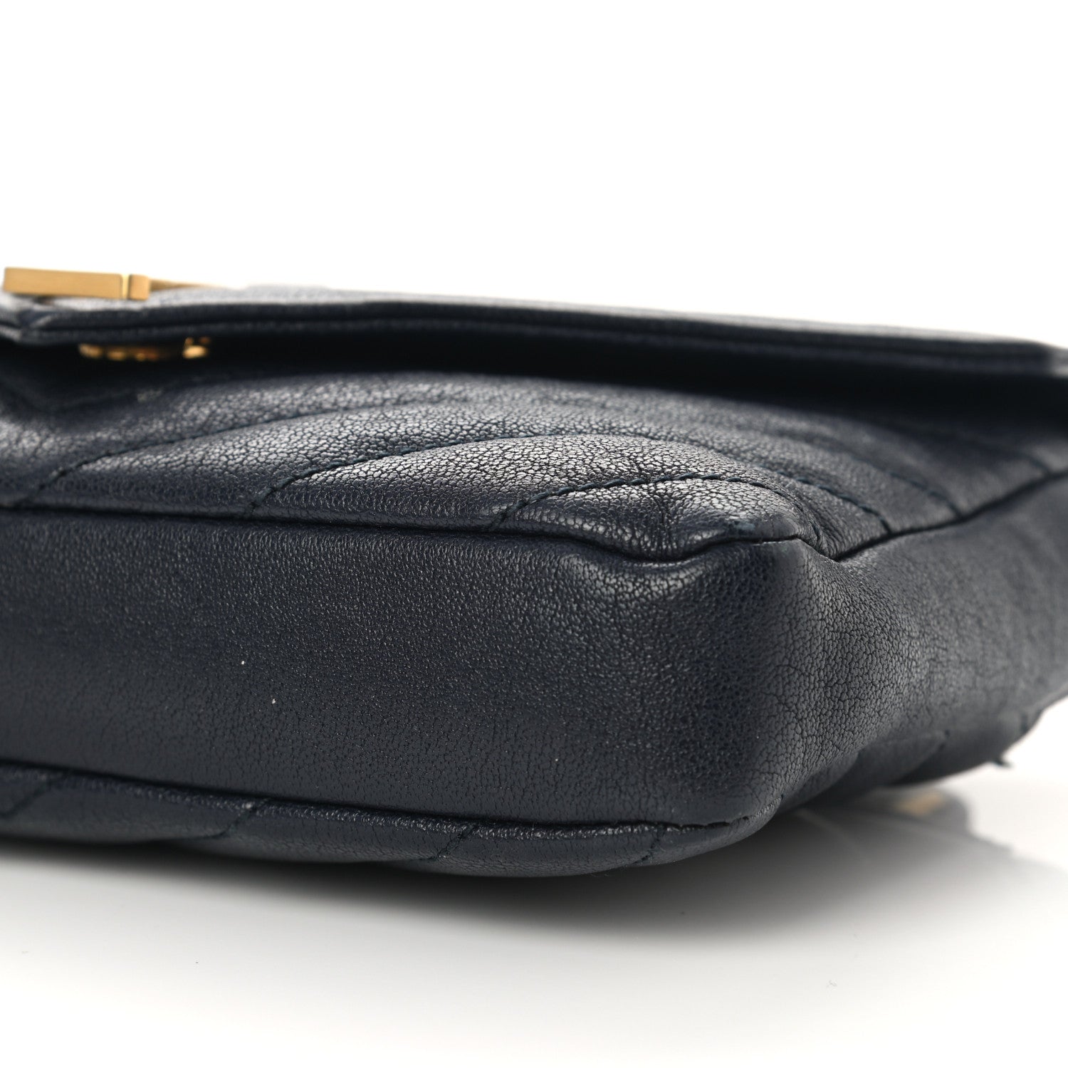 Saint Laurent Sheepskin Matelasse Chevron Monogram College Chain Wallet Deep Marine 9 of 15