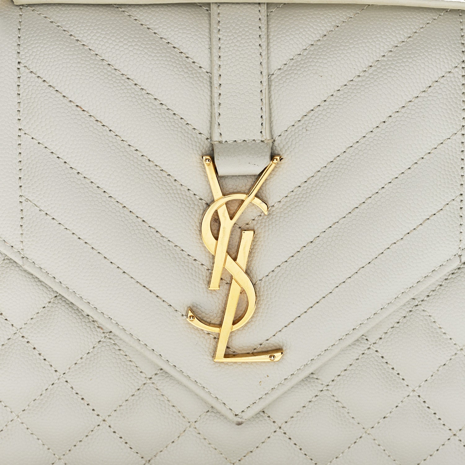 Saint Laurent Grain De Poudre Textured Mixed Matelasse Medium Triquilt Monogram Satchel Crema Soft 6 of 8