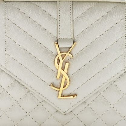 Saint Laurent Grain De Poudre Textured Mixed Matelasse Medium Triquilt Monogram Satchel Crema Soft 6 of 8