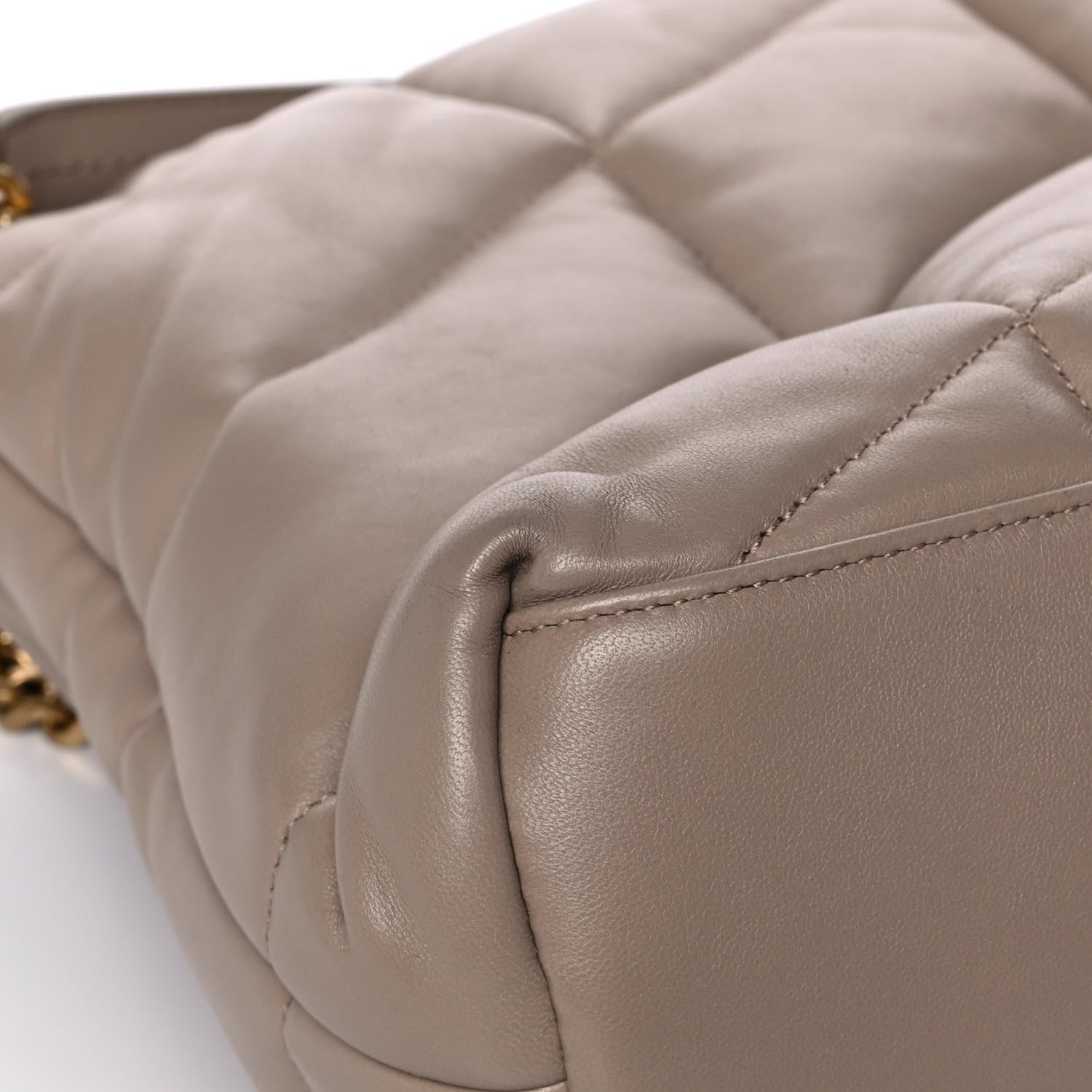 Saint Laurent Lambskin Quilted Medium Loulou Puffer Monogram Chain Satchel Dark Beige 11 of 14