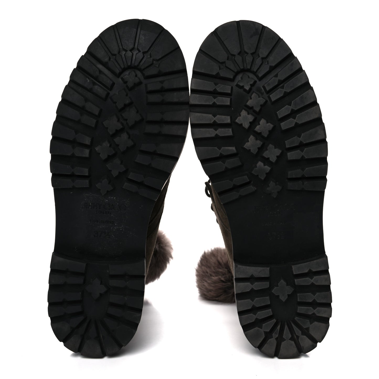 Suede Rabbit Fur Pom Pom Elba Flat Boots 37.5 Mink