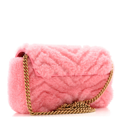 Gucci Shearling Matelasse Super Mini GG Marmont Shoulder Bag Lotus Pink 3 of 11
