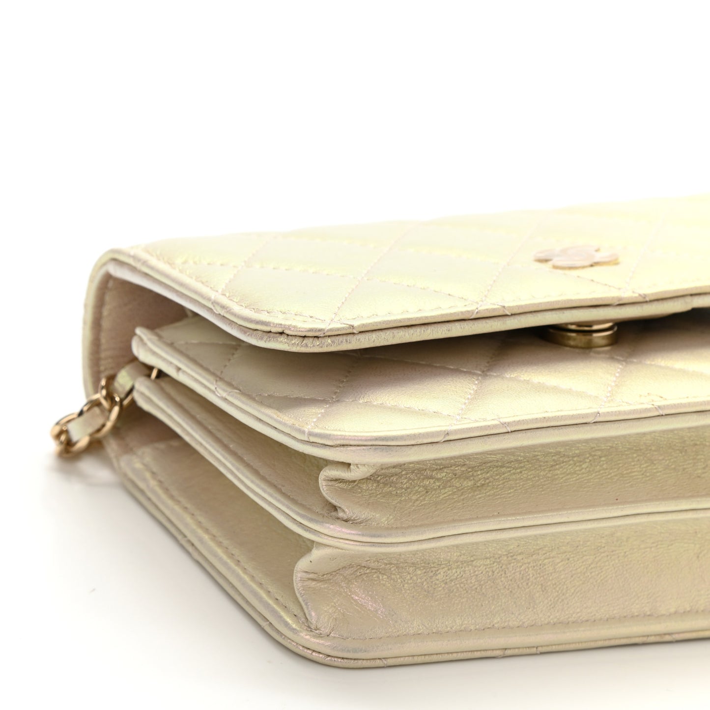 Iridescent Lambskin Quilted Mini Wallet On Chain WOC Ivory