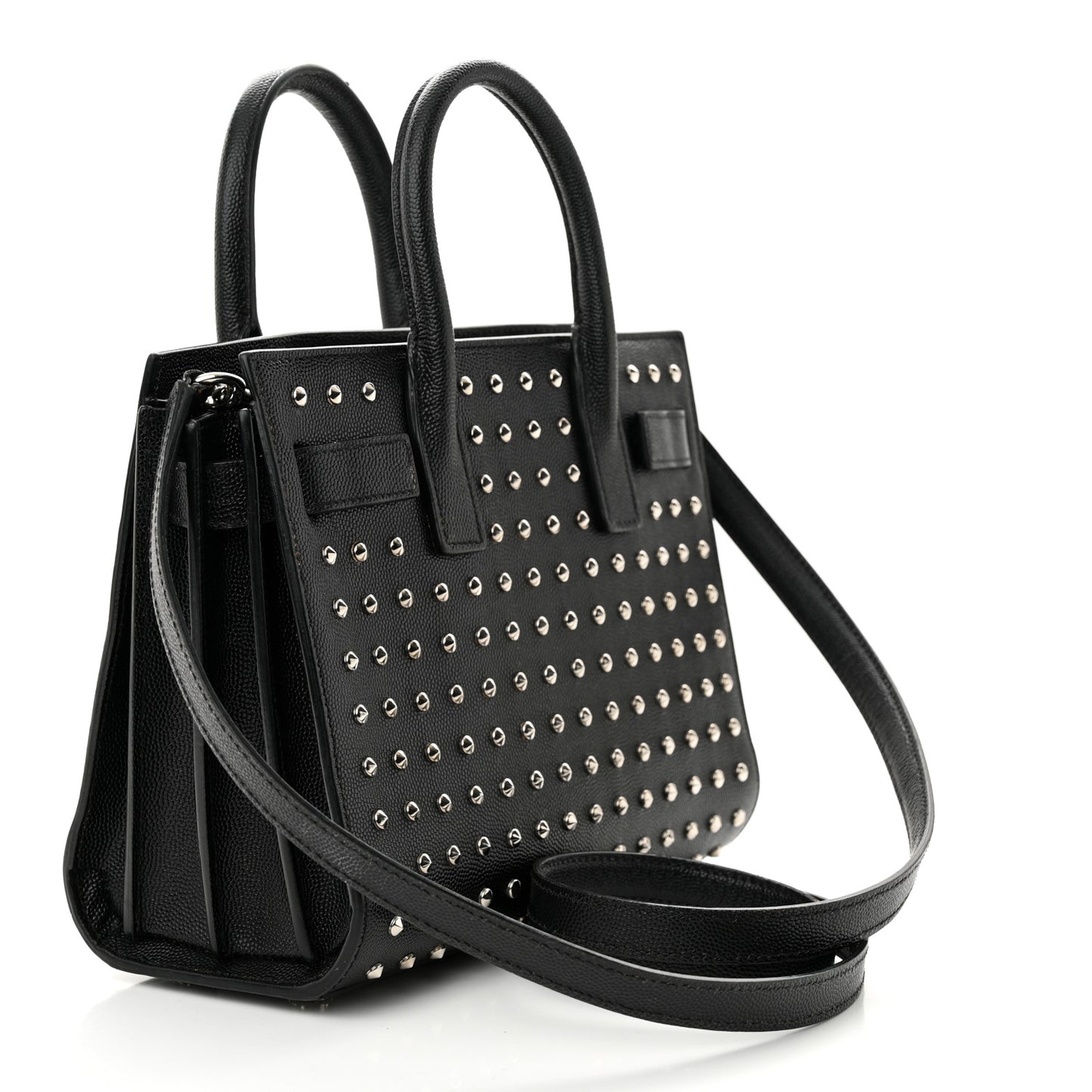 SAINT LAURENT Calfskin Studded Nano Sac De Jour Black