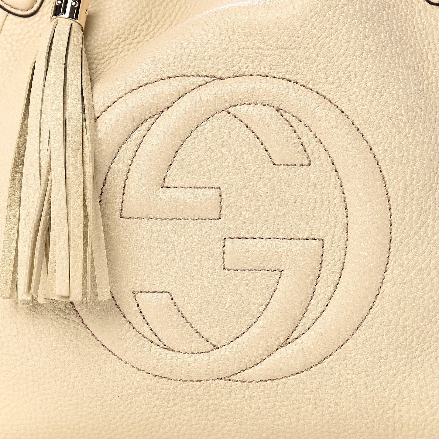 Pebbled Calfskin Medium Soho Shoulder Bag Off White