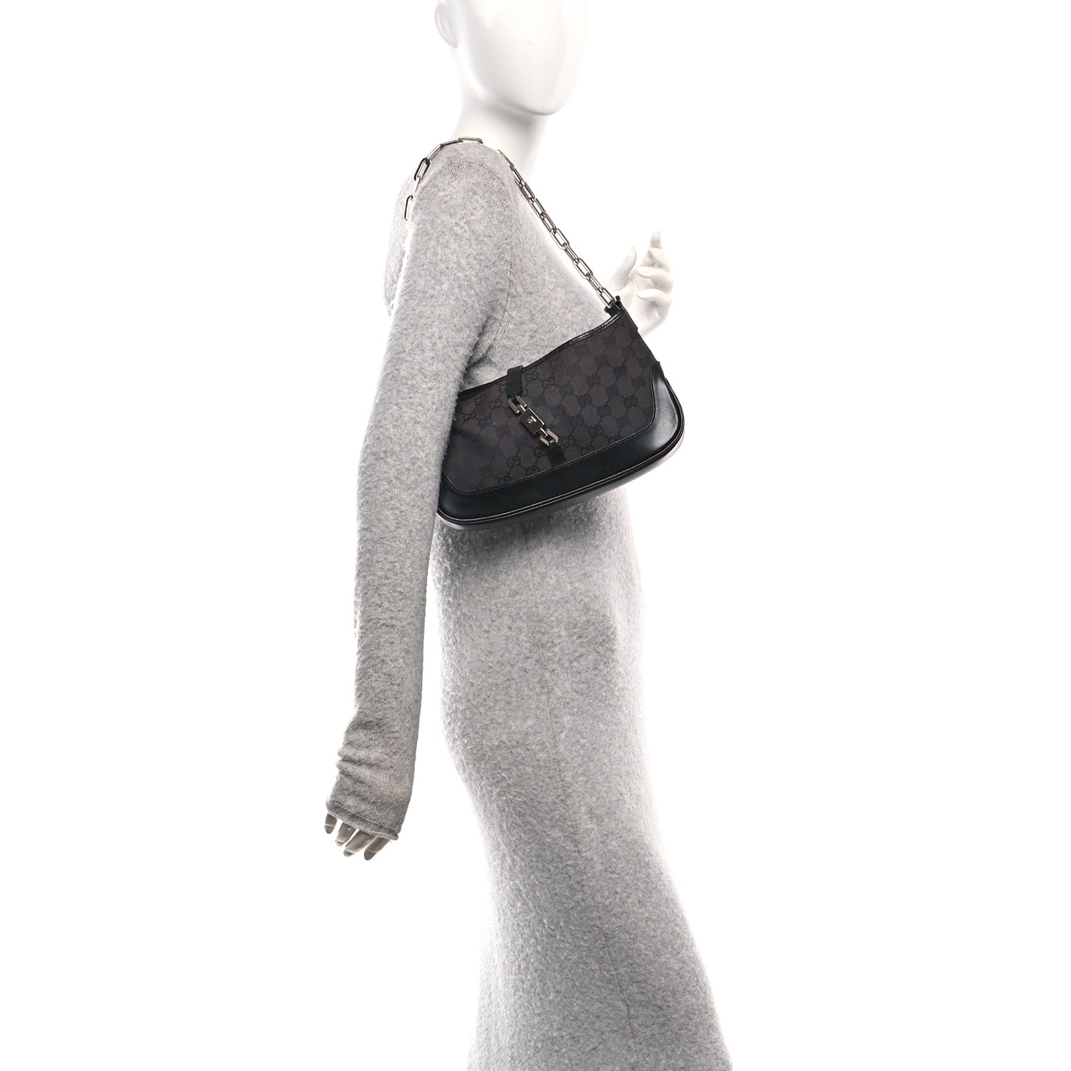 Gucci Monogram Jackie O Chain Hobo Black 2 of 10