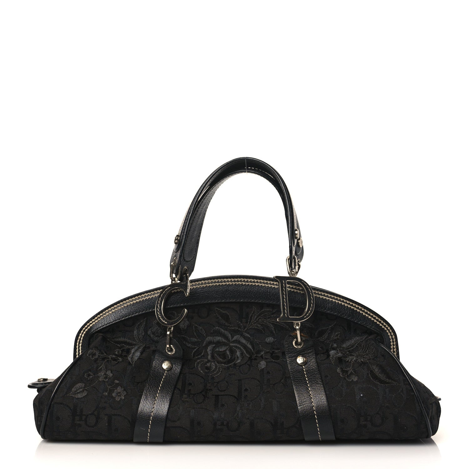Christian Dior Monogram Vintage Flowers Frame Satchel Black 1 of 11