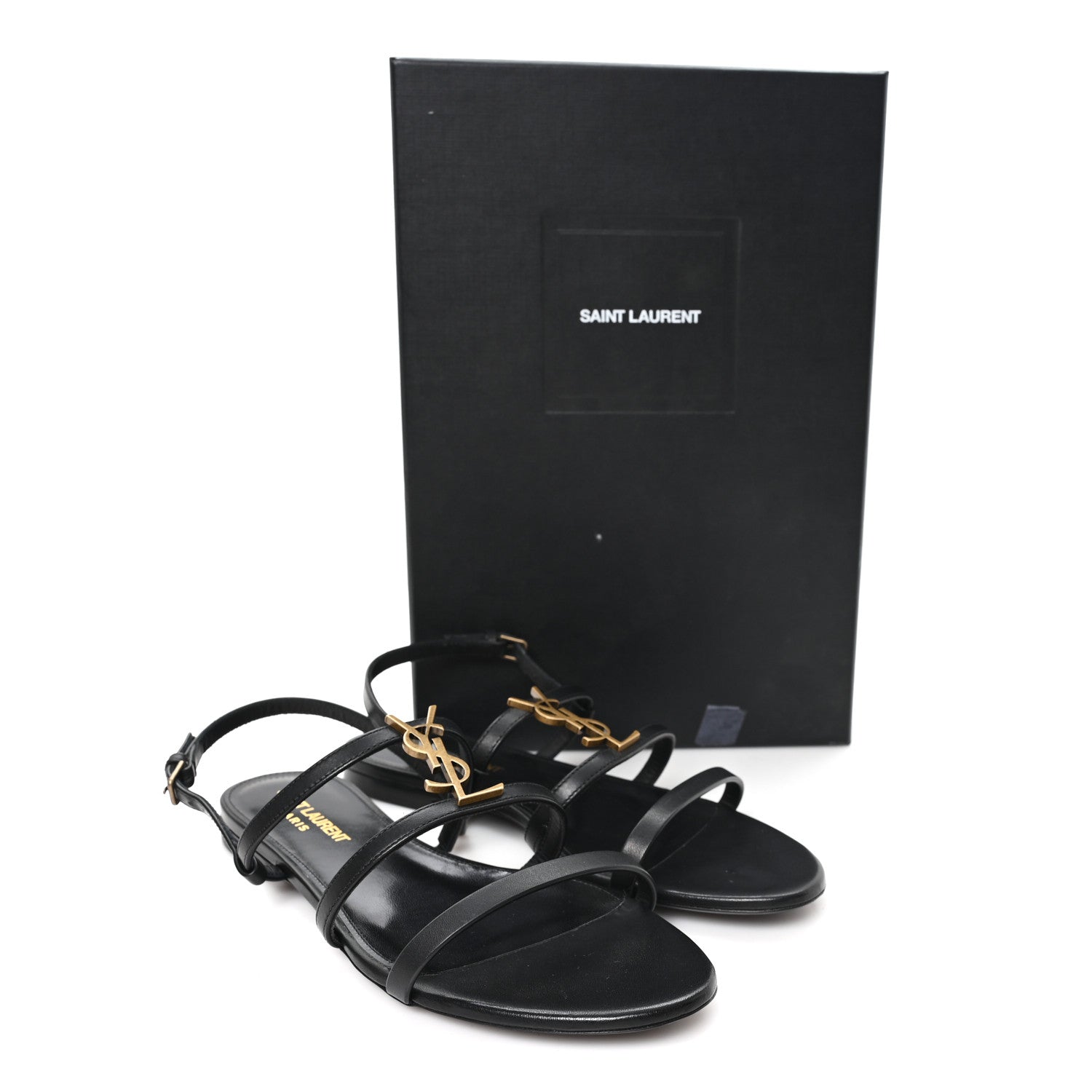 Saint Laurent Calfskin Cassandra Monogram Sandals 37 Black 10 of 10