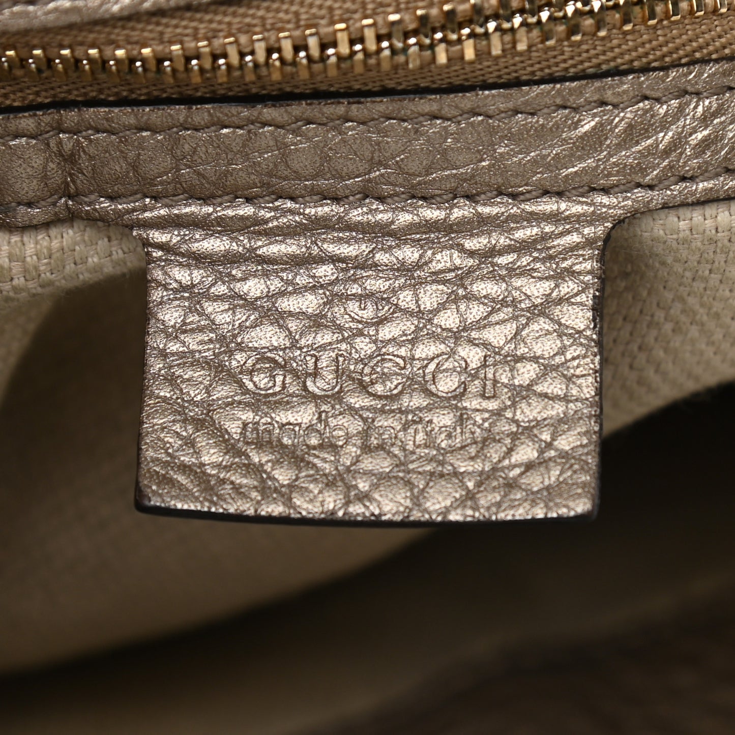 Metallic Pebbled Calfskin Medium Soho Chain Shoulder Bag Golden Beige