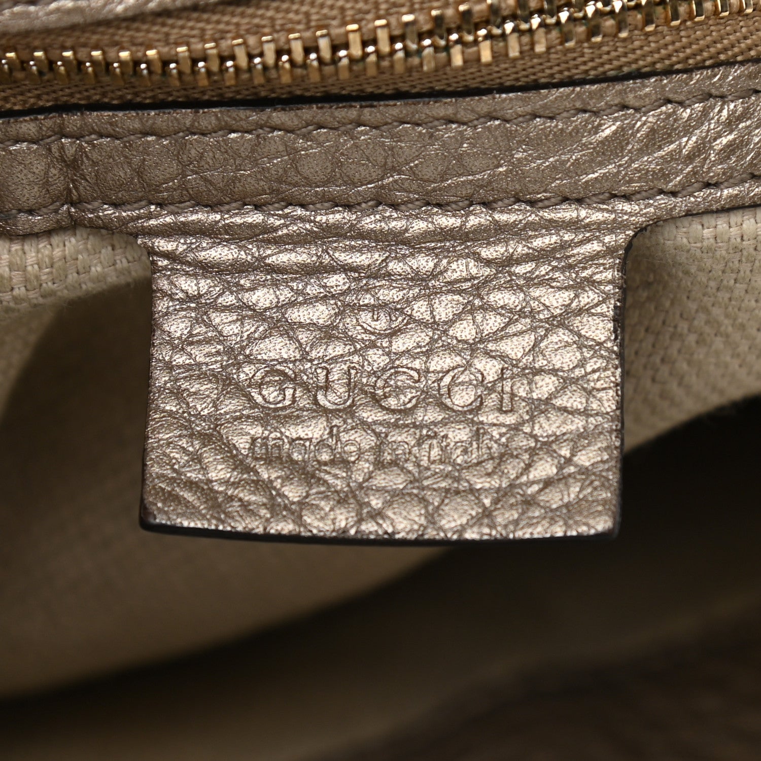 Gucci Metallic Pebbled Calfskin Medium Soho Chain Shoulder Bag Golden Beige 6 of 11