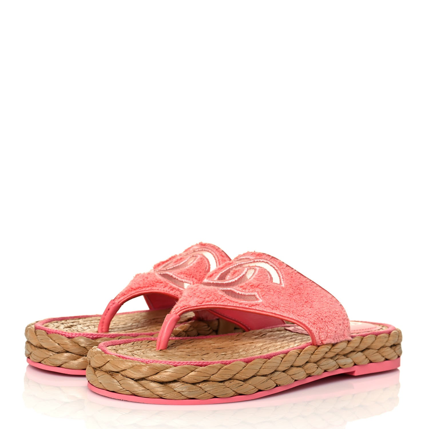 Chanel Terry Cloth Raffia CC Logo Thong Sandals 39 Pink 3 of 9