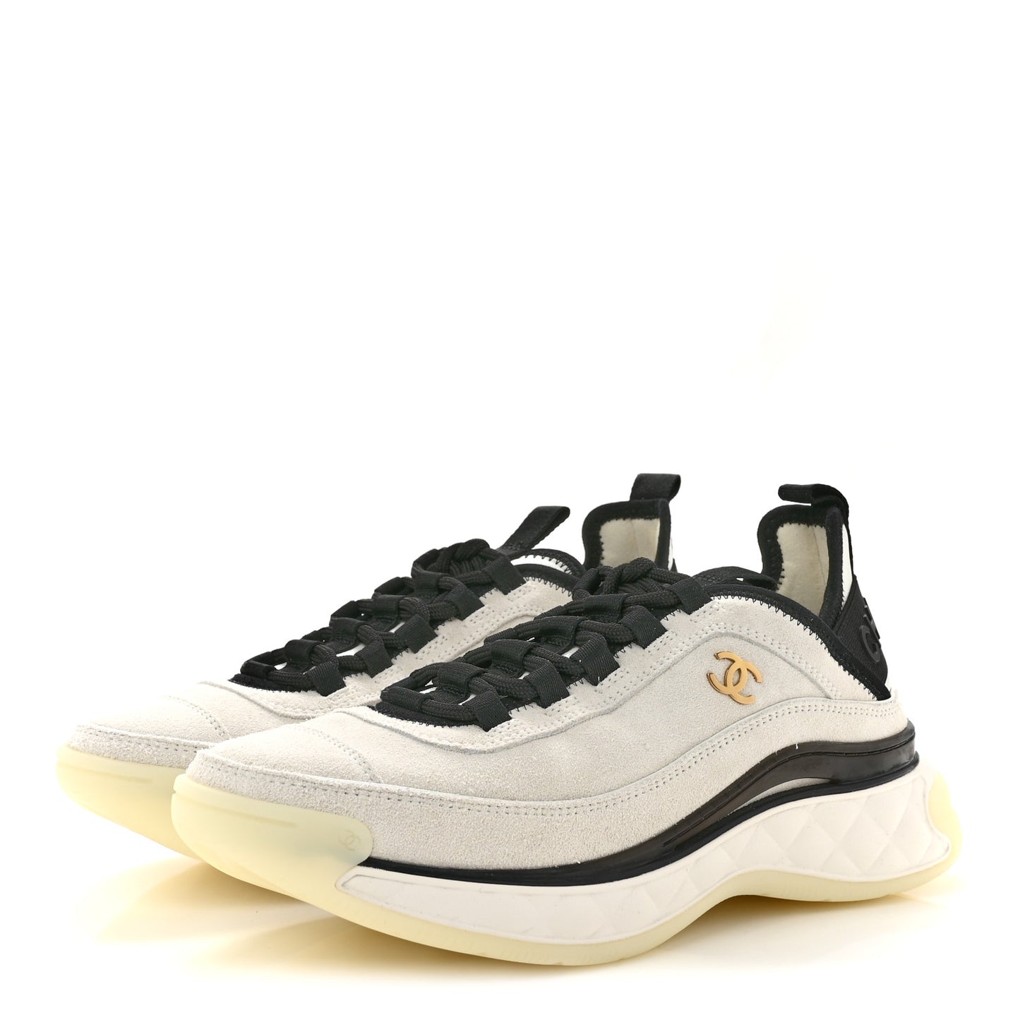 Suede Calfskin Nylon Grosgrain CC Sneakers 38 White