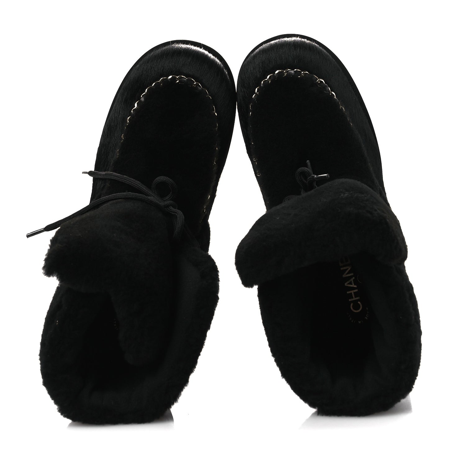 Pony Hair Shearling Chain Ankle Boots 40.5 Black
