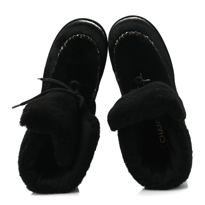 Chanel Pony Hair Shearling Chain Ankle Boots 40.5 Black 2 of 11