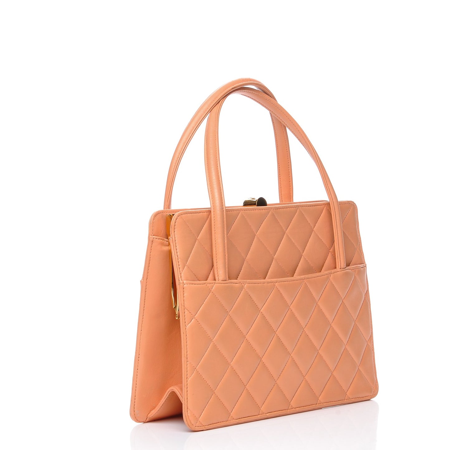 Lambskin Quilted Top Handle Bag Coral Pink